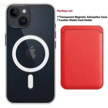 Кожаный кошелек-держатель для карт, прозрачные чехлы для Apple iPhone 15, 14, 13, 12, 11 Pro Max Plus XS Max XR 8 7 Plus SE, магнитный чехол Magsafe For iPhone13ProMax
