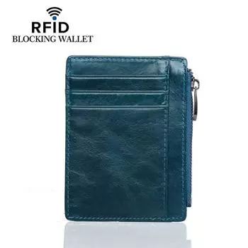 Кожаный кошелек для карточек и монет из коровьей кожи высшего качества на молнии для мужчин и женщин