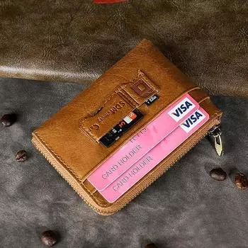 Кожаный кошелек для монет с блокировкой RFID для мужчин и женщин, маленький кожаный кошелек для монет, мужской кошелек Partmone коричневый