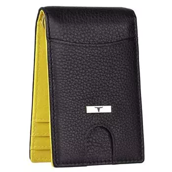 Кожаный кошелек Eddy с зажимом для денег, черный/желтый, для мужчин