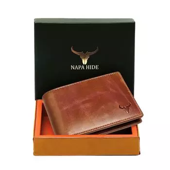 Кожаный кошелек NAPA HIDE для мужчин I Ручная работа I Несколько слотов для кредитных/дебетовых карт I 2 отделения для валюты I 2 потайных отделения коричневый