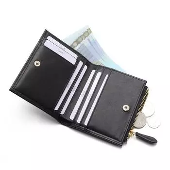 Кожаный кошелек с защитой от кражи RFID-щеткой, многопозиционный карман для карт, короткий, скидка 20% на женский кошелек чёрный