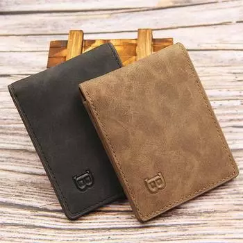 Кожаный кошелек, верхняя мужская сумка для монет, минималистичный тонкий кошелек, кошелек для карт, деловой короткий кошелек для мужчин, новая мода чёрный