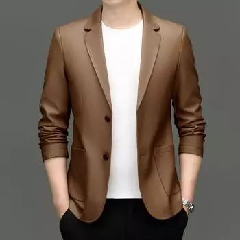 Кожаный костюм мужской весенне-осенний костюм кожаная куртка для среднего и молодого возраста деловой костюм кожаная куртка верх M чёрный