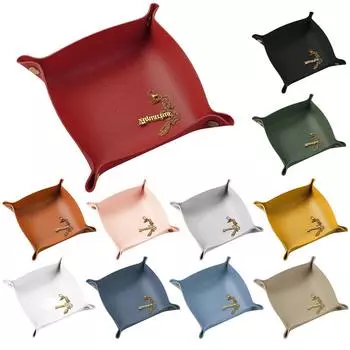 Кожаный лоток для хранения в скандинавском стиле, складной настольный органайзер, коробка для ключей и монет, украшение дома для ключей, ювелирных изделий, косметики 25x25cm