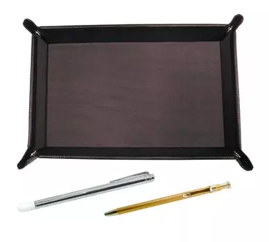 кожаный лоток для ручек с металлической указкой и набором тонких шариковых ручек 60 золотого цвета японского производства шоколадного цвета (TRATYO-701S-SV60KBP)