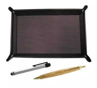 кожаный лоток для ручек с серебряной ручкой и шариковой ручкой с ретро-стволом из клена, набор, цвет шоколада, с металлическим покрытием (TRATYO-ALST-HS47S)