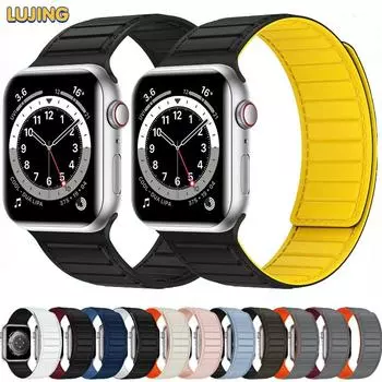 Кожаный магнитный силиконовый ремешок для Apple Watch Ultra Band 49 мм, 45 мм, 41 мм, 44 мм, 40 мм, 42 мм, удобный браслет-петля, браслет iWatch 8 7 6 5 4 3 SE