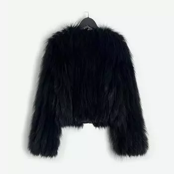 Кожаный мех Зимняя новая серебристая лисица лисья шерсть енота круглый вырез длинный рукав полоски овчины сращивание короткая куртка One size