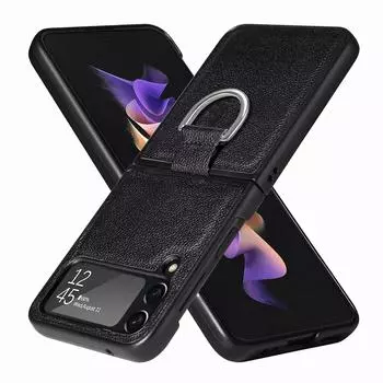 Кожаный модный чехол с кольцом-держателем для Samsung Galaxy Z Flip4 5g Flip 4 Flip3 Flip 3 Zflip4, чехол для мобильного телефона с защитой от падения for Samsung Z Flip 4 красный