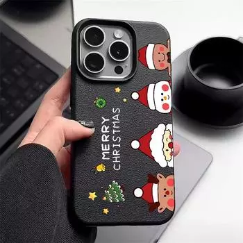 Кожаный мягкий чехол из ТПУ с новогодним рождественским узором для iPhone 16 Pro 15 14 13 12 Pro Max 11, однотонный матовый ударопрочный тонкий чехол iPhone 16 чёрный