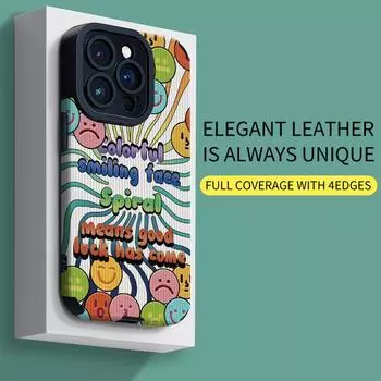 Кожаный мягкий силиконовый чехол со смайликом и принтом Emoji для телефона, задняя крышка с объективом камеры, полная защита iPhone 7 чёрный