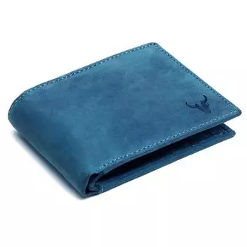 Кожаный мужской кошелек I Ручная работа I Слоты для кредитных/дебетовых карт I 2 отделения для купюр I 2 потайных отделения (Синий Охотник)