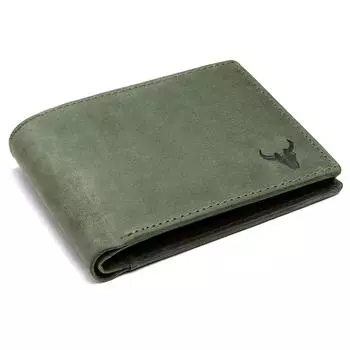 Кожаный мужской кошелек I Ручная работа I Слоты для кредитных/дебетовых карт I 2 отделения для купюр I 2 потайных отделения (Зеленый Охотник)