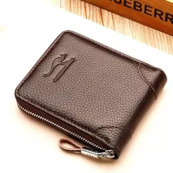 Кожаный мужской кошелек, роскошный мужской кошелек, мужской держатель карт на молнии с карманом для монет, кошельки с функцией Rfid, подарки для мужчин, сумка для денег чёрный