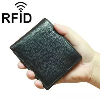 Кожаный мужской кошелек с блокировкой Rfid, дизайнерский маленький кошелек для мужчин, модный кожаный мужской кошелек чёрный
