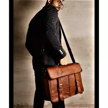 Кожаный мужской портфель Кожаная сумка через плечо, Персонализированная кожаная сумка-мессенджер для ноутбука, Коричневая кожаная мужская сумка-мессенджер ручной работы 9 x 11 x 4 in коричневый