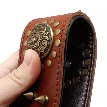 Кожаный ошейник для больших собак Pitbull, ошейники с шипами и шипами для средних и больших собак, прочный ошейник из натуральной кожи для домашних животных, коричневый L чёрный