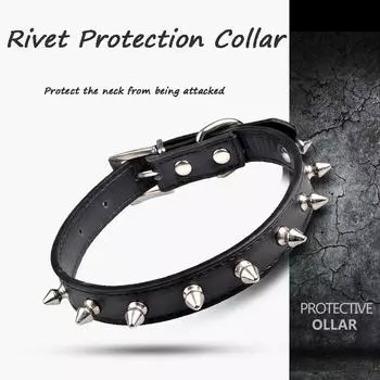 Кожаный ошейник для собак и кошек с шипами, ожерелье для щенков и домашних животных для маленьких, средних и больших собак, кошек, шейный ремешок, товары для домашних животных, аксессуары M чёрный