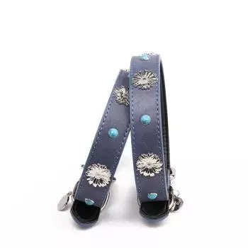 Кожаный ошейник для собак со снежинками и драгоценными камнями, металлическая пряжка, бант, шарф для средних и крупных собак, аксессуары, ошейники для домашних животных 2.0X40CM синий