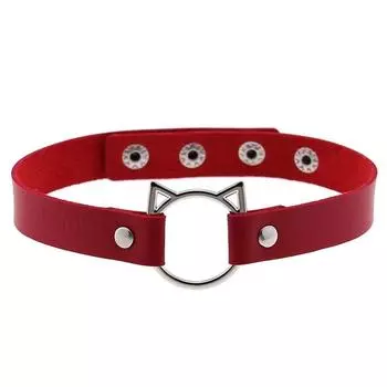 Кожаный ошейник ручной работы в стиле панк-готика с тяжелым О-кольцом, инкрустированное ожерелье, модные аксессуары для женщин Red