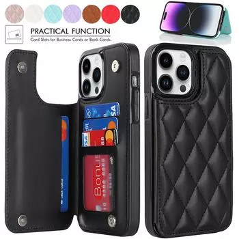 Кожаный откидной чехол-держатель для карт в стиле ретро для IPhone 11 12 13 14 Pro Max, мини-футляр-кошелек XR X XS Max 8 7 6S 6 Plus 5S SE 2022 2020, силиконовый чехол из ТПУ iPhone 7 (8) чёрный