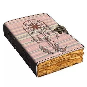 Кожаный печатный дневник «Ловец снов», винтажный дневник со старыми страницами для офиса и личного использования (7 х 5 дюймов) 7 x 5 in