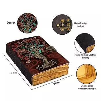 Кожаный печатный дневник Матери-Земли с 200 нелинейной винтажной бумагой для офиса и личного пользования (7X5 дюймов) 7 x 5 in коричневый