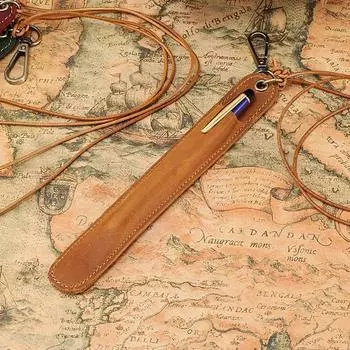 «Кожаный пенал Crazy Horse — сумка для канцелярских принадлежностей из натуральной коровьей кожи для школы» K177 кофейный