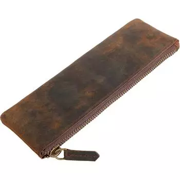 Кожаный пенал для ручек, сумка на молнии, держатель для аксессуаров, сумка для канцелярских принадлежностей, классический дизайн ручной работы (Винтаж Браун)