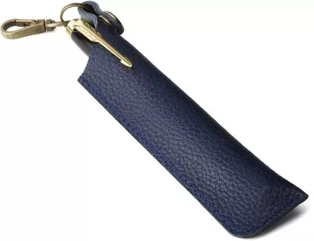 Кожаный пенал Fioliella из коровьей кожи для хранения одной ручки и с шейным ремешком для ручки/карандаша [Легкий доступ] Ремешок, Держатель, Чехол, (военно-морской флот)