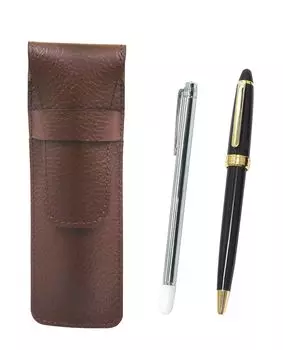 кожаный пенал с металлическим указателем и шариковой ручкой Neo черного цвета, набор D-600 шоколадного цвета, (SASTYO-701S-600B-B)