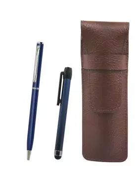 кожаный пенал с синей металлической сенсорной палочкой и набором тонких вращающихся шариковых ручек шоколадного цвета (Синий, SASTYO-ALL-PD04-L)