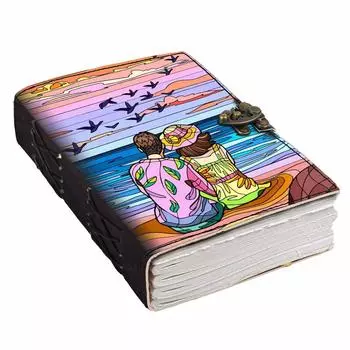 Кожаный пляжный ежедневник с рисунком заката и пряжкой, ежедневник для офиса и личного использования (7 х 5 дюймов) 5 x 7 in