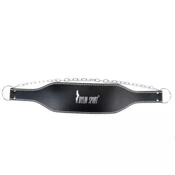 Кожаный пояс для бодибилдинга с металлической цепью чёрный