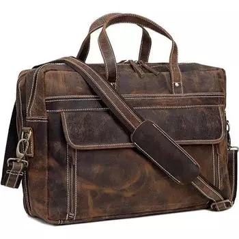 Кожаный портфель для мужчин, подходит для деловых поездок, подходит для ноутбука, сумка-мессенджер, офисный портфель, дорожная сумка через плечо для мужчин 16 x 12 x 5 in коричневый