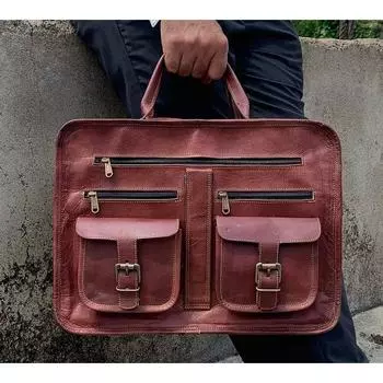 Кожаный портфель, Коричневый кожаный портфель, Мужской кожаный портфель, Кожаная сумка для ноутбука, Лучший рождественский подарок, Мужской портфель, Сумка через плечо 16 x 12 x 4 in чёрный