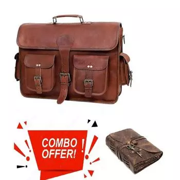 Кожаный портфель, сумка для ноутбука, сумка-мессенджер, 16 дюймов, лучшая кожаная сумка ручной работы, коричневая, большая. С комбинированным кожаным дневником 16 x 12 x 5 in коричневый