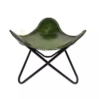 Кожаный пуфик, зеленая кожаная бабочка треугольной формы 22 x 22 x 19 зелёный