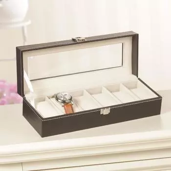 Кожаный ящик для хранения часов с 6 слотами, органайзер, новые механические мужские чехлы-держатели для часов, черные подарочные коробки для ювелирных изделий, чехол