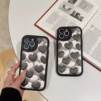Кожаный рельефный чехол с рисунком любви, черное, белое сердце, противоударный чехол для телефона Iphone 13 12 14 Pro Max 11 Promax, задняя крышка, капа For iphone 14promax