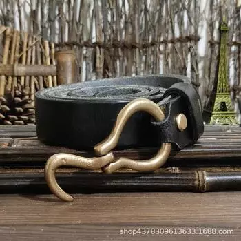 Кожаный ремень, мужской кожаный медный крючок, ретро, американская ниша, индивидуальный стиль, модный ремень для брюк из натуральной воловьей кожи