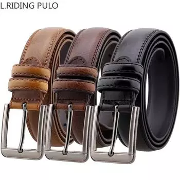 Кожаный ремень Мужской кожаный мужской ремень с пряжкой Простой джинсовый повседневный универсальный мужской ремень 110cm коричневый