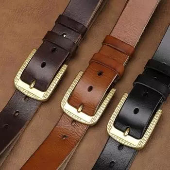 Кожаный ремень мужской повседневный модный первый слой коровьей кожи медная пряжка ретро универсальный стираный ремень завод 105cm коричневый