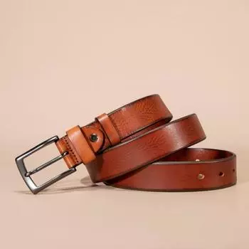 Кожаный ремень мужской премиум универсальный деловой ремень с пряжкой 110cm-125cm чёрный