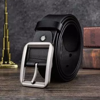 Кожаный ремень, Мужской ремень из коровьей кожи с игольной пряжкой, Повседневный ретро ремень из физического супермаркета. 110cm чёрный