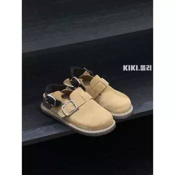 Кожаный ремень с пряжкой ранняя весна новый ретро дизайн чувство сумка голова одинарная обувь толстая подошва мягкая подошва полушлепанцы женские 35 верблюд