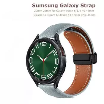 Кожаный ремешок 20 мм 22 мм для часов Samsung 5 Pro 45 мм с магнитной пряжкой для часов Galaxy Watch 5 40 мм 44 мм 3 4 Classic 42 46 мм 20MM чёрный