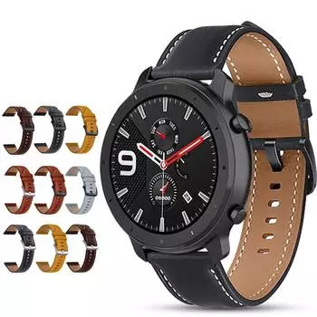 Кожаный ремешок 20 мм 22 мм для Huami Amazfit GTR 47 мм 42 мм GTR 4/3/2, сменный ремешок для часов для Samsung Galaxy Watch 3 Gear S3 20mm(Galaxy Watch 3 41mm) чёрный