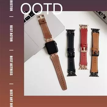 Кожаный ремешок для Apple watch band 44 мм 45 мм 41 мм 40 мм 42 мм 38 мм correa bracelet iWatch series 3 4 6 SE 7 8 9 ultra/2 49 мм 49/45/44/42mm чёрный